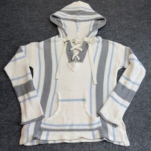 Vintage Havana Lace Up Woven Hoodie Sweater Beachy Women's Large